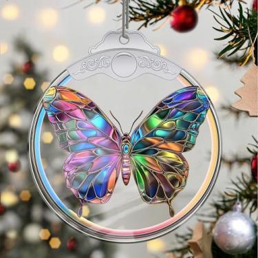 Imagem de Enfeites de Natal para pendurar em cristal de borboleta, enfeites de árvore de Natal feitos à mão, decoração de carro e casa - presentes de Natal, decoração de artesanato em acrílico, ideias de troca