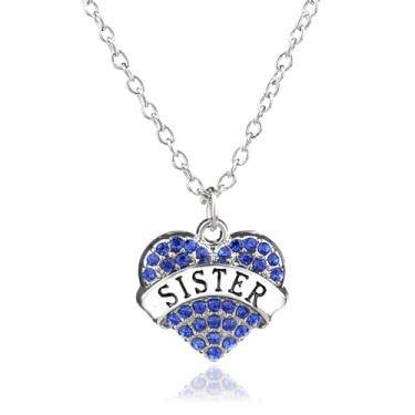 Imagem de Colar de irmã com pingente de coração para mulheres, presentes para irmãs, presente de aniversário de Natal para irmãs, One Size, Strass, Sem Pedra Preciosa