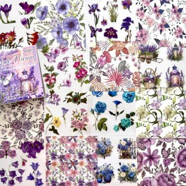 Imagem de Adesivos florais vintage para scrapbooking, 25 folhas de adesivos estéticos transparentes e 25 folhas de papel de scrapbook para cadernos de lixo, adesivos de flores para livros