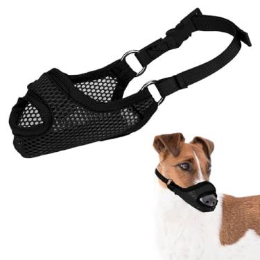 Imagem de Focinheira para cães, focinheira de malha macia para parar de mastigar com design de abertura frontal, respirável, antimordida, evita latidos, protetor bucal para cães pequenos, presente (preto)