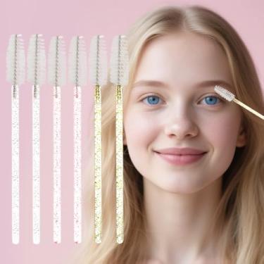 Imagem de 150 peças de varinhas de rímel com glitter descartáveis para cílios Spoolie Pincéis aplicadores de maquiagem Kit de ferramentas de extensão de cílios (cabo dourado/rosa/branco)