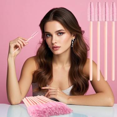 Imagem de 50 varinhas de rímel descartáveis, pincel de sobrancelha de cristal para extensões de cílios, pincéis de cílios rosa (rosa)