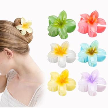 Imagem de Pacote com 6 clipes de flores, grampos de cabelo de flores preppy, grampo de cabelo havaiano plumeria, joias de cabelo havaiano para cabelos grossos, joias de cabelo para mulheres