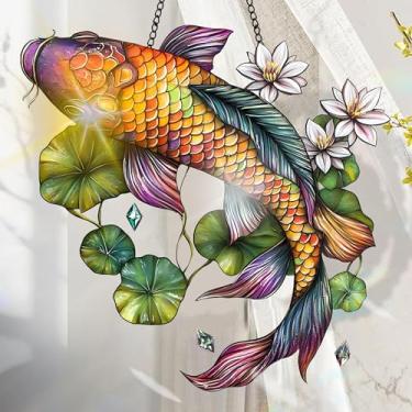 Imagem de Apanhador solar de acrílico colorido, decoração de janela pendurada de peixe com design de vitral impresso, apanhador de sol, arte de parede de arco-íris, ornamentos de Natal para uso interno e