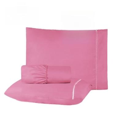 Imagem de Kit Jogo De Lençol 04 Peças 400 Fios Cama Casal Micropercal Ponto Palito(Pink,Casal Padrão 4)