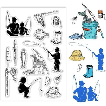 Imagem de Generic Carimbos transparentes com estampa de pesca, chapéu de peixe, vara, selos de silicone decorativos transparentes para artesanato, papel faça você mesmo, álbum de recortes, decoração de álbum de