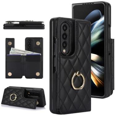 Imagem de Capa de couro para celular Samsung Galaxy Z Fold 3 4 5 6 7 com suporte de anel de metal e capa rígida, preta, para Galaxy Z Fold7