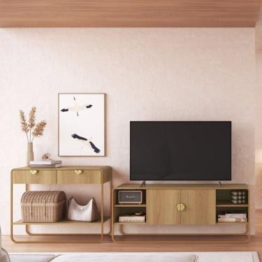 Imagem de Kit Aparador e Rack Orgânico Pé Metal Luna Hanover/Dourado