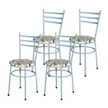Imagem de Conjunto 4 Cadeiras Epoxi Cinza Para Cozinha Assento Estampado Cor:floral Orquídea