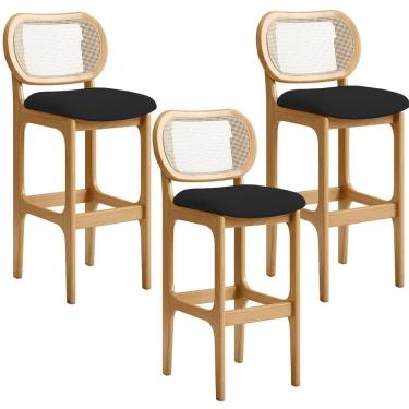 Imagem de Kit 03 Banquetas Altas Para Cozinha Bancada Sala Tela Betta Fixa L02 Suede Preto - Lyam