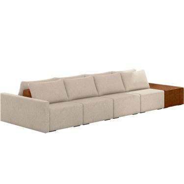 Imagem de Sofá Ilha Modular Para Sala 432cm com Puff Dublin K01 Linho Bege Sintético Caramelo - Lyam Decor