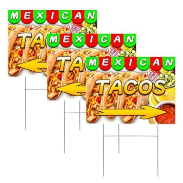 Imagem de Pacote com 3 placas de taco para tacos de negócios ao ar livre placas de quintal frente e verso com estacas de plástico 40,6 cm x 61 cm quadro de publicidade para promoção de eventos de caminhão de