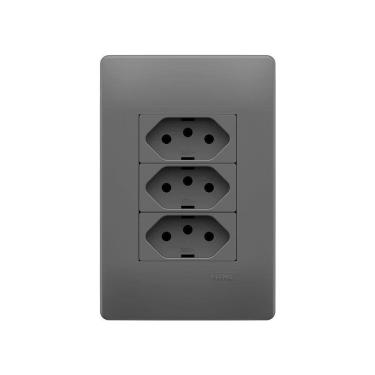 Imagem de Tomada Tripla Fame Habitat Onix 2p+t 20a Com Placa 4x2 Onix