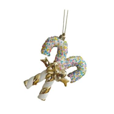 Imagem de rockible Enfeite de Natal para pendurar na árvore, decoração natalina colecionável com glitter, ideal para festas de inverno em ambientes internos, Bengala