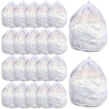 Imagem de 20 peças de sacos de lavanderia de malha a granel com cordão 50 x 61 cm, saco de malha resistente lavável na máquina, saco de lavagem de roupa grande rede resistente para dormitório, faculdade