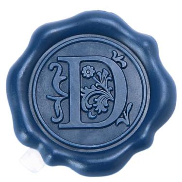 Imagem de Adesivos de lacre de cera com inicial do alfabeto azul marinho - Pacote com 50 - Selos de cera com letras para cartão de Ação de Graças, embrulho de presente/convite de festa de noivado de casamento