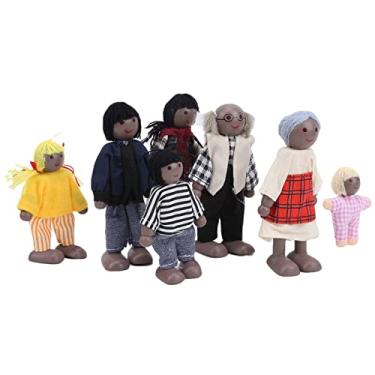 Imagem de lyrlody Family Doll Set, Wooden Miniatura Doll House Familhouse People Playset Acessórios Conjunto de avô, vovó, Mãe, Pai, irmã, Broto, (7 fantoches negros)