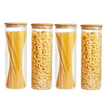 Imagem de Porta Mantimentos, Pote Hermetico Bambu, Kit Potes Hermetico Vidro 1800ml Tampa Bambu Mantimentos(1)