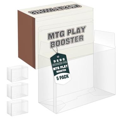 Imagem de Pacote com 5 caixas protetoras MTG Play Booster de plástico PET transparente para caixas seladas com tampa para colecionadores MTG - 0,7 mm de espessura