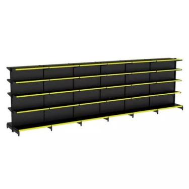 Imagem de Gondola Centro 170 Fit Ate 6 Metros Preto 60 Bandeja Pe Amarelo - AMAP