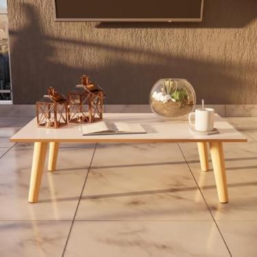 Imagem de Mesinha De Centro Retangular 80X42 Mesa Lateral Moderna Para Sala Pé Palito em Madeira Mdf (off white freijó)