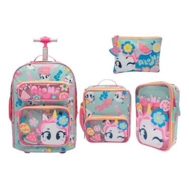 Imagem de Kit Mochila Grande Com Rodinha Unicórnio Aloha Puket