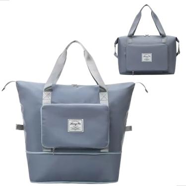 Imagem de Bolsa de Viagem Dobrável e Expansível com Encaixe na Mala Bagagem de Mão 42x22x28 Tecido Oxford Bolsa de Academia e Treino (Azul)