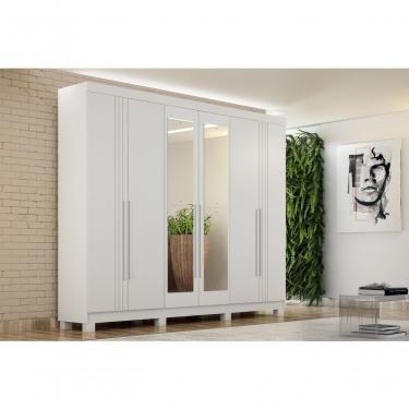 Imagem de Armário Roupeiro Madri 6 Portas 2 Gavetas C-kit 4 Espelho Madri Com Pes Chf Branco