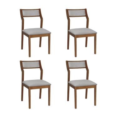 Imagem de Conjunto 4 Cadeiras De Jantar Lagum Conforto Estofada Jequitibá Natural Linho Cinza Palha Sextavada