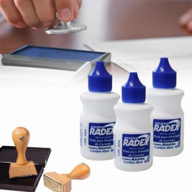 Imagem de Kit 3 Tinta Almofada para Carimbo Azul 40ml Alto Rendimento - Radex