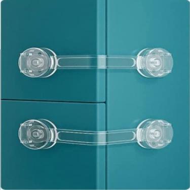 Imagem de 10 fechaduras de armário transparentes à prova de crianças, travas de alça de gaveta de segurança para bebês, trava multifuncional para gavetas, geladeiras, banheiros, armários, armários (trava longa)