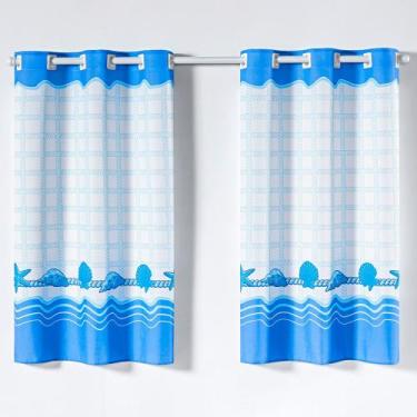 Imagem de Cortina Gourmet Varão Cozinha Tecido Oxford 2,00m X 1,30m - Conchas Pr