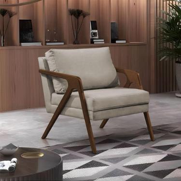 Imagem de Poltrona Mona Monique Luxo Base Madeira Maciça Mel Veludo Bege