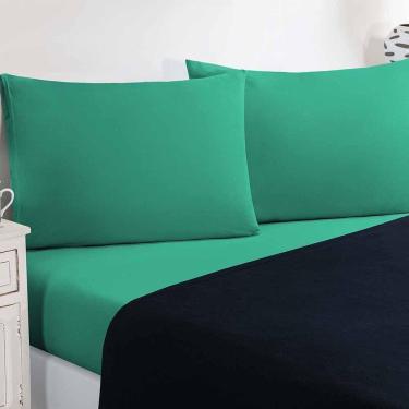 Imagem de Jogo De Cama Malha Lençol 100% Algodão Gran Moratta 4 Peças Casal - Azul Marinho-verde Jade