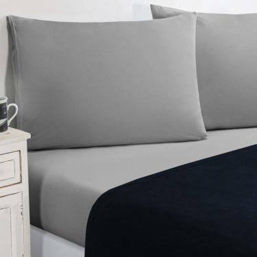 Imagem de Jogo De Cama Malha Lençol 100% Algodão Gran Moratta 4 Peças Casal - Azul Marinho-cinza