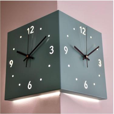 Imagem de Relógio De Canto Moderno, Relógio De Parede De Dupla Face, Sala De Estar Simples Relógio De Parede De Dois Lados, Sem Furos Perfurando Canto Ensolarado Elegante, A, Illuminated