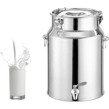 Imagem de Balde De Leite De Aço Inoxidável Com Torneira E Tampa Selada Jarro De Leite Com Torneira Recipiente De Transporte De Aço Inoxidável Para Vinho E óleo De Leite, 14L