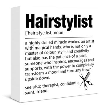 Imagem de Presentes de cabeleireiro para cabeleireiro para mulheres e homens, definição de cabeleireiro, placa de caixa de madeira rústica para casa, barbearia, cabeleireiro, prateleira, decoração de parede