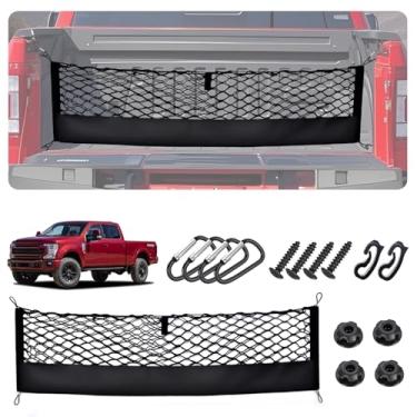 Imagem de Rede de carga para cama de caminhão para acessórios 2015+ Ford F150 e 2017+ F250/F350/F450, rede de carga de malha estilo envelope, organizador de rede de armazenamento de nylon de camada dupla e