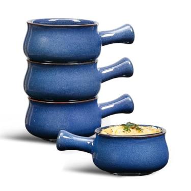 Imagem de Anmula Tigelas de sopa de cebola francesa – Tigelas de sopa de cerâmica de 737 g com alças – Crocks de sopa de cebola francesa para pimenta, ensopado de carne, queijo – Seguro para forno de 12 cm