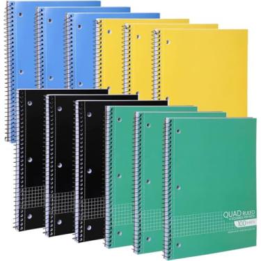 Imagem de Caderno espiral de papel quadriculado – Caderno gráfico, cadernos quadriculados pautados, papel branco, páginas perfuradas – 26 x 20 cm – 1 caderno com fio – cores sortidas – 100 folhas por livro – (pacote com 12)