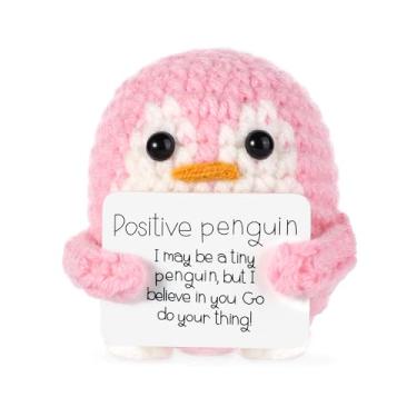 Imagem de Positive Penguin Doll, 2.6 Inch Funny Potato Knitted Penguin Toy with Positive Card Woolen Cute Positive Penguin Crochet Plushies Cheer Up Gift for Friends Encouragement Decoration
