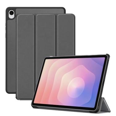 Imagem de Capa para tablet Samsung Galaxy Tab S11, capa KONXISA com suporte de três dobras, capa para tablet com couro PU premium e absorção magnética, resistente a arranhões e à prova de choque, cinza