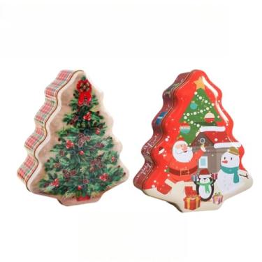 Imagem de Caixa de Natal Kit 2 Latas Natalina Arvore Decorada Presente Doces Bombons Lembrancinha Festa Decoração (4 UNIDADES)