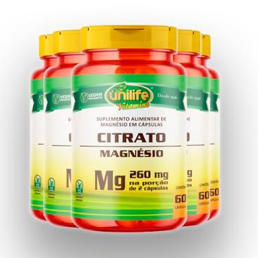 Imagem de Kit 5 Magnésio citrato Unilife 350mg 60 cápsulas
