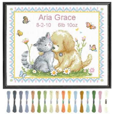 Imagem de FREEBLOSS Kits de ponto cruz de 11 quilates para iniciantes animais de estimação, amigos, kit de pendurar na parede, bordado faça você mesmo, kit de artesanato com instruções detalhadas para adultos