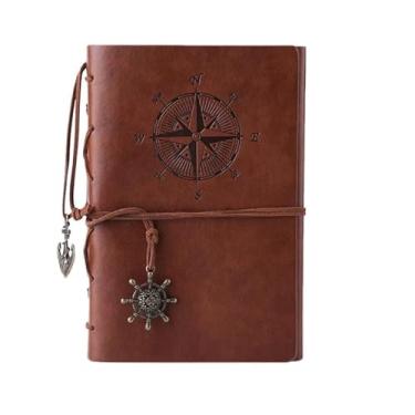 Imagem de Diário de Viagem Navio Pirata Vintage Retro com Capa Couro PU que Muda Cor e Páginas Internas Papel Kraft Caderno Folhas Macias Soltas Bloco Notas