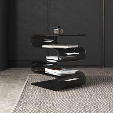 Imagem de Mesa lateral de acrílico em forma de S, móveis modernos multifuncionais, mesa de cabeceira decorativa moderna transparente, para sala de estar, quarto, decoração de casa (preto)