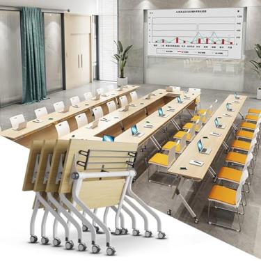 Imagem de ZDJZMGZ Pacote com 6 mesas de conferência dobráveis para 12 16 pessoas, mesas modernas para sala de treinamento com rodas economizam espaço, retangular, mesa de reunião, escritório, mesa de computador