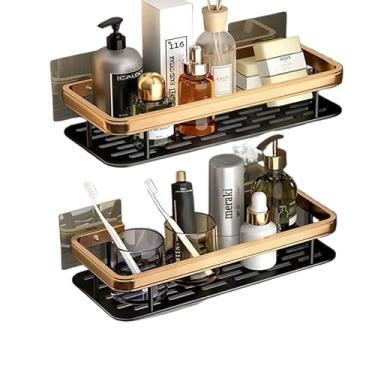 Imagem de Prateleira Para Banheiro Sem Furo Organizador De Shampoo Em Aluminio Premium Suporte Para Banheiro Multiuso(KIT 2 -atuador (golfe)-preto)